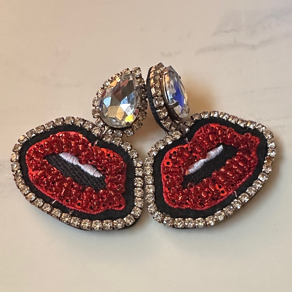 Red and Silver Lip Earrings